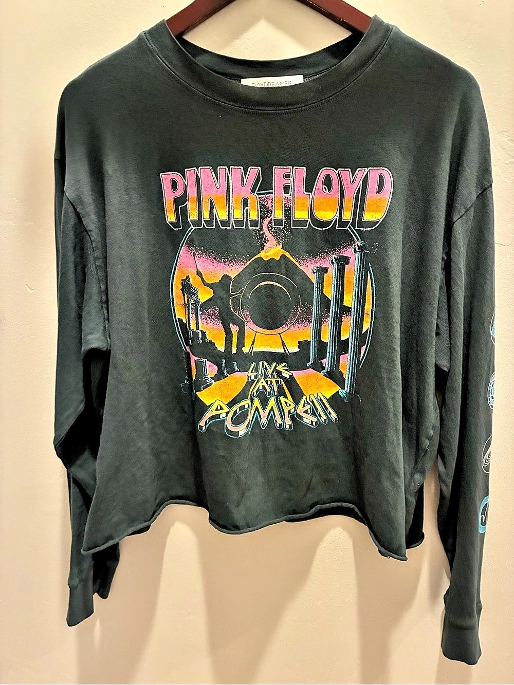 Daydreamer Pink Floyd Pompeii Long Sleeve Crop Tee Graphic Long Sleeve Tee Black